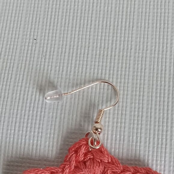 Handmade Pink Lightweight Flower Shaped Embroidery Floss Crochet Dangle Earrings - Picture 8 of 8